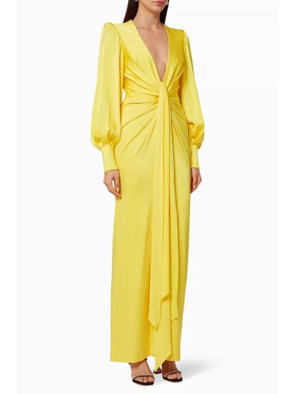 ALEX PERRY Women's Dane Satin Crepe Column Gown in Yellow